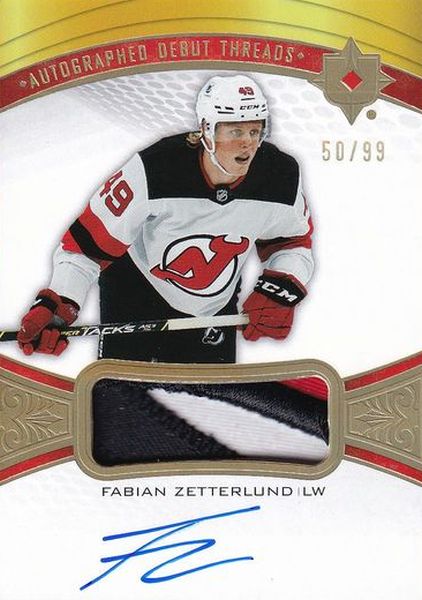 AUTO RC patch karta FABIAN ZETTERLUND 21-22 UD Ultimate Autographed Debut Threads /99